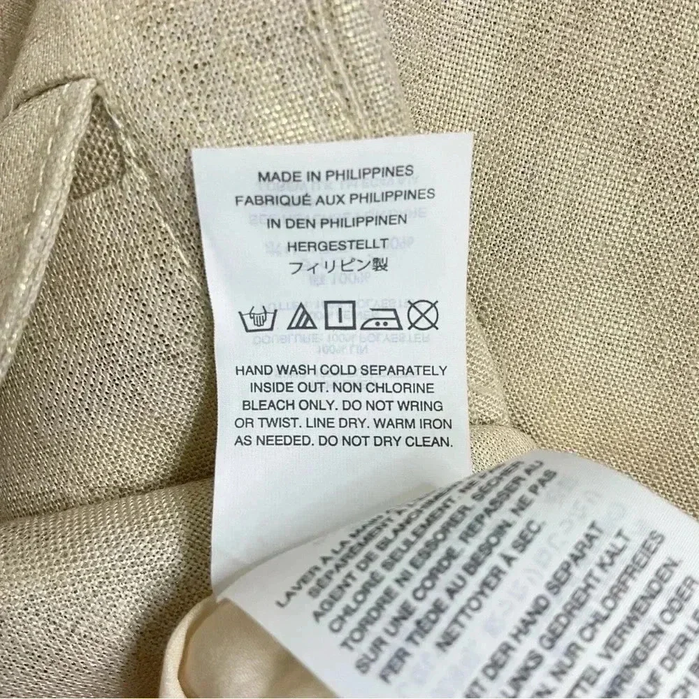 J. Crew Gold Foil Linen Dress Size 00 Grommets Cap Sleeve
